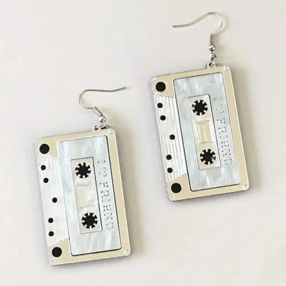 Silver 80’s Retro Cassette Tape Drop Earrings NWT